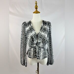 Express Peplum Top Snakeskin Print Long Sleeve Blouse Size Small